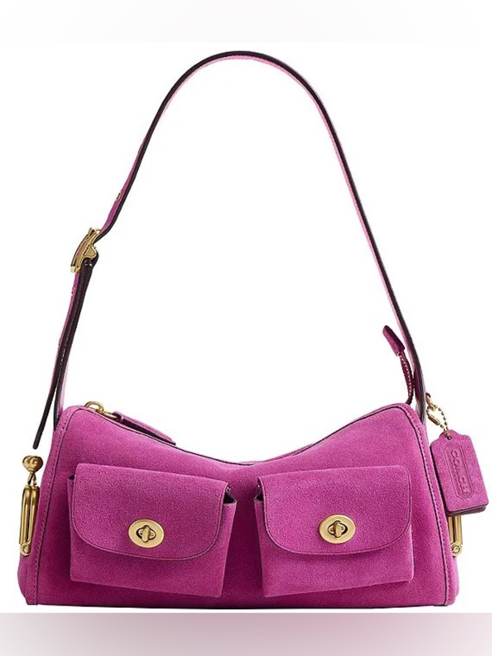 Coach Magenta Haversack 27 Suede Turnlock & Kisslock Pocket Shoulder Bag